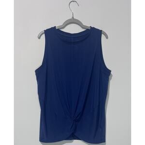 Athleta Girl Twist Around Tank Top XXL 16 Cotton Blend Navy Crew Neck Logo